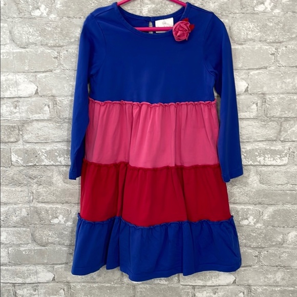 Hanna Andersson Blue and Pink Tiered Colorblock Dress - Picture 1 of 5